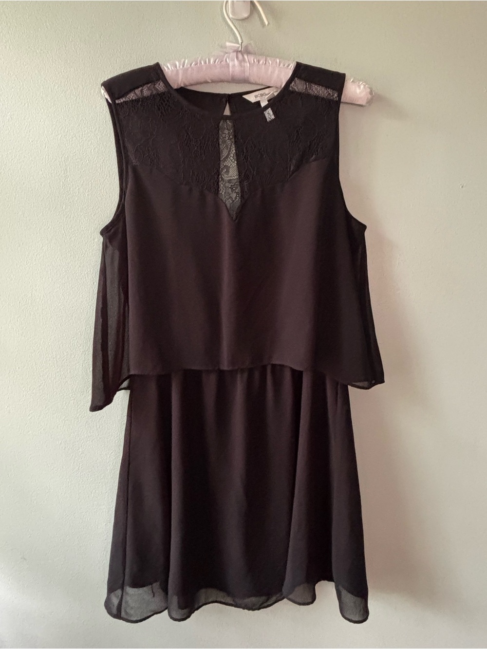 BCBGeneration Black Mini Dress Chiffon & Lace SZ S